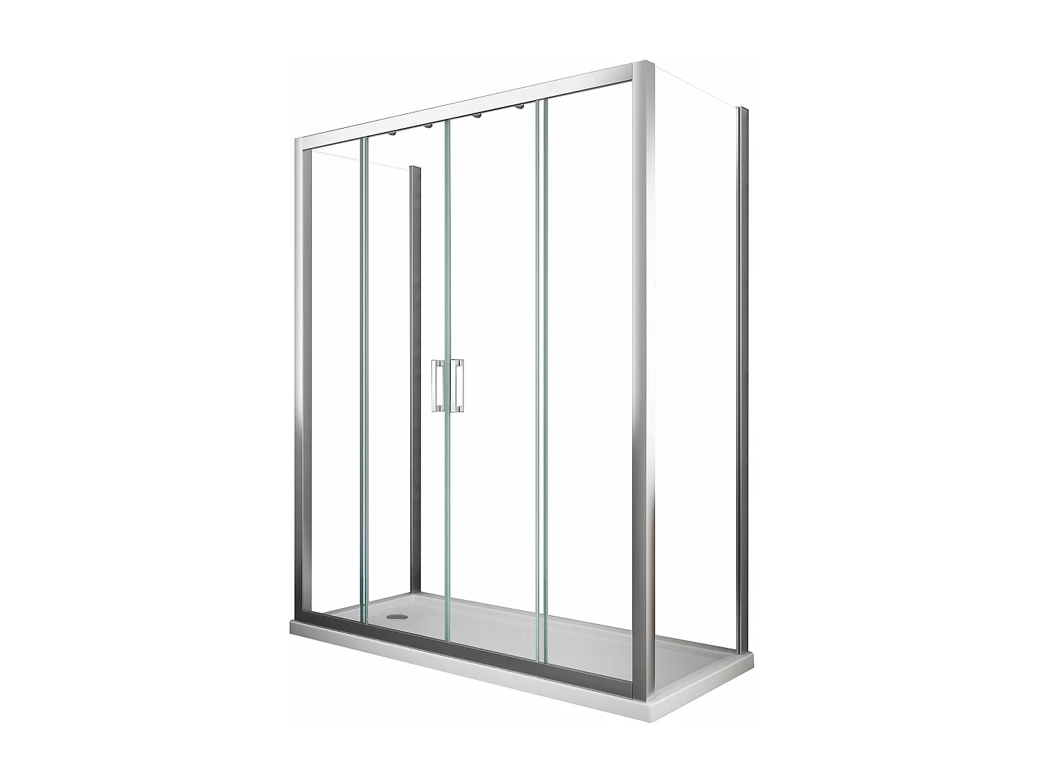 Box doccia 6 mm MISURA e PORTAa 4 ante con apertura centrale MISURA 87,5-90 ANTE FISSE + PORTA 158-163