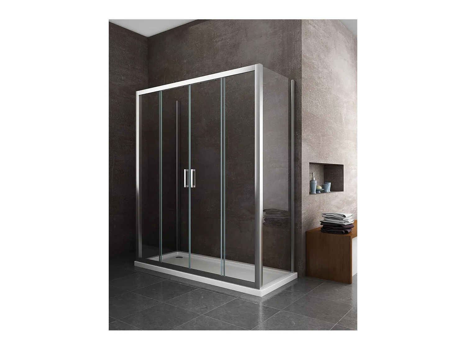 Douche de 6 mm avec deux parois fixes et une overture coulissante H.190 (receveur de douche non inclu) – 72,5-75 fixes x 138-143 overture centrale