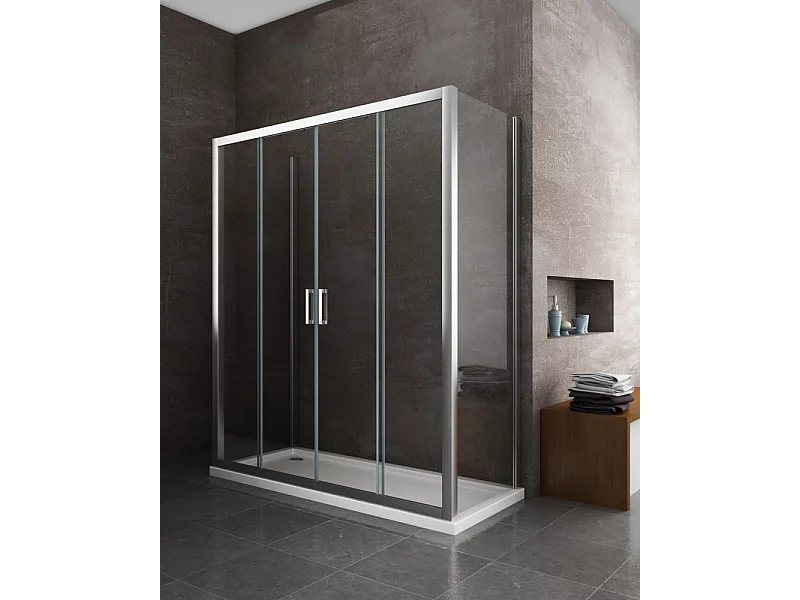 Douche de 6 mm avec deux parois fixes et une overture coulissante H.190 (receveur de douche non inclu) – 72,5-75 fixes x 138-143 overture centrale