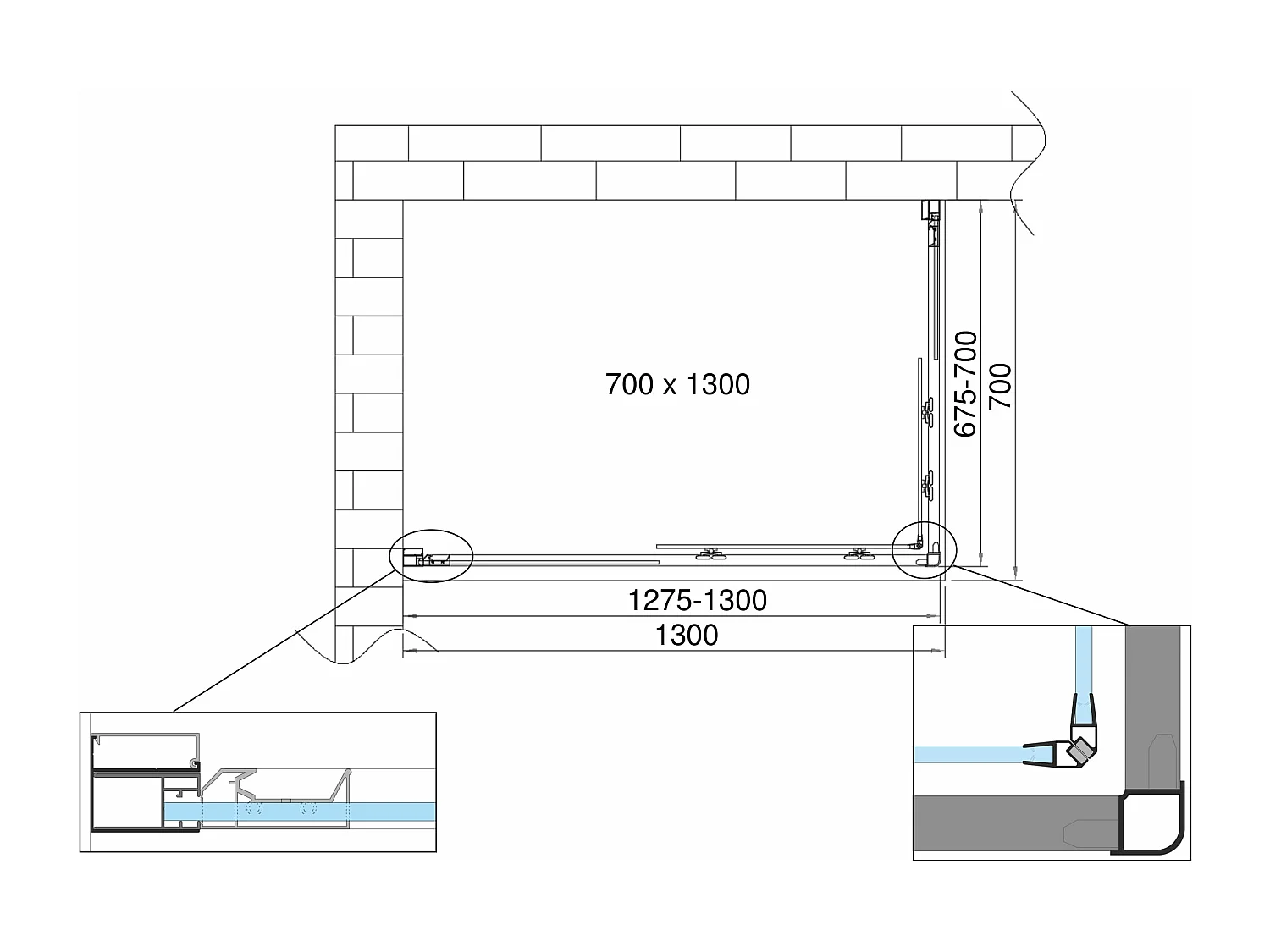 Box doccia 6 mm angolare rettangolare profilo cromo reversibile H.190 70x130