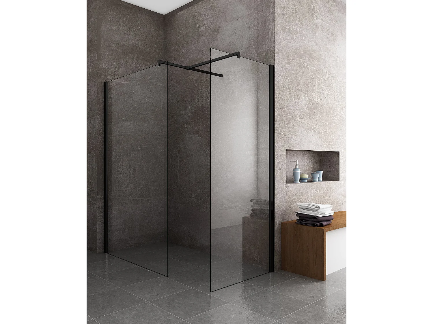 Paroi De Douche Angulaire type walk-in 8MM Avec Verre Transparent Cadre Noir Mat 100X70