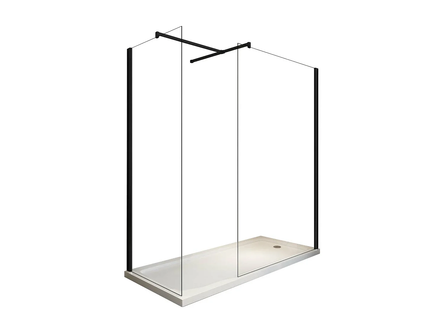 Box Per Doccia Angolare tipo walk-in h 200 8MM Con Vetri Trasparenti Telaio Nero Opaco - 90X90 REVERSIBILE