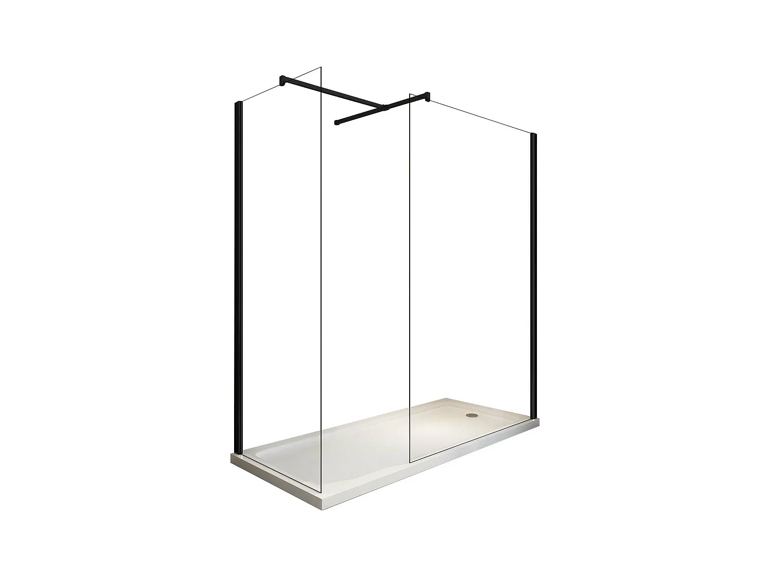 Paroi De Douche Angulaire type walk-in 8MM Avec Verre Transparent Cadre Noir Mat 80X120