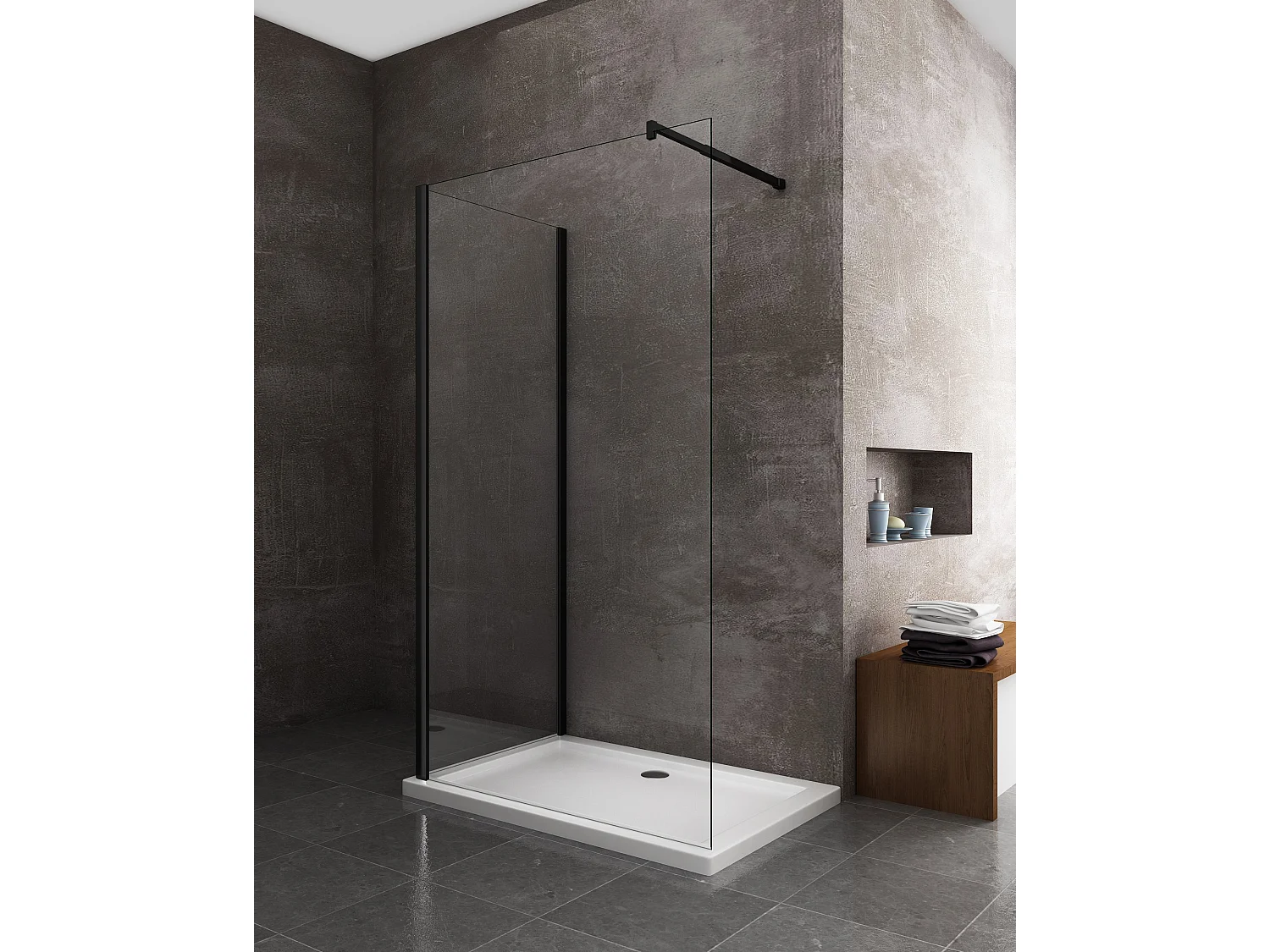 Parete Doccia Angolare walk-in h 200 vetro 8MM trasparente Telaio Nero con Accessori - 80X120 REVERSIBILE