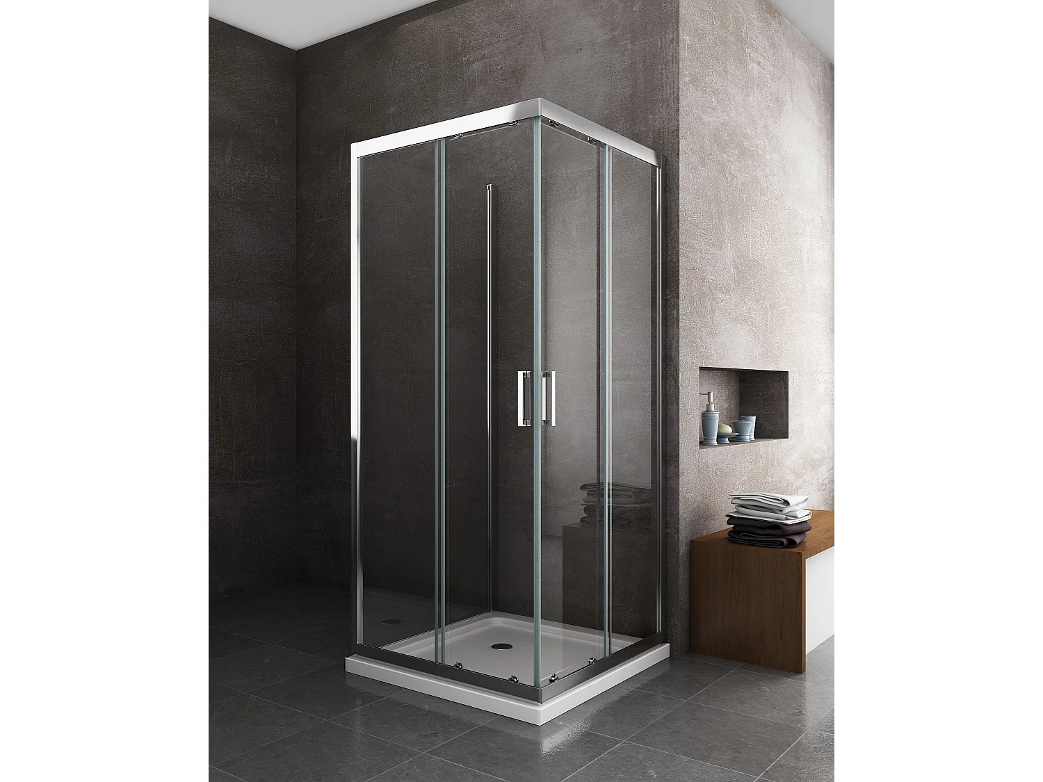 Box Cabina Doccia 3 Lati Vetro Fisso Laterale + Due Lati Scorrevoli Vetro 6 Mm H 190 Cm 80x80x80