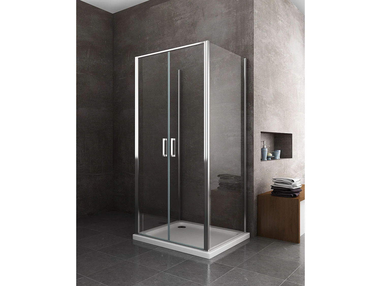 Porta Battente Saloon  + 2 Lati Fissi Box Doccia 6 Mm Cromo 2 Fisse 67,5-70 + Saloon 72-75