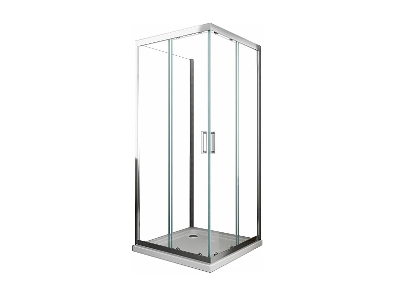 Box Cabina Doccia 3 Lati Vetro Fisso Laterale + Due Lati Scorrevoli Vetro 6 Mm H 190 Cm 80x90x80