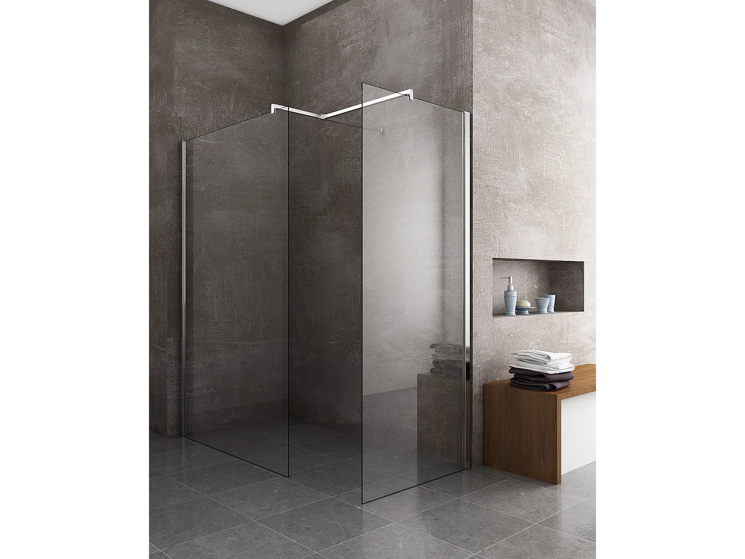 Parois de douche de 8 mm type Walk-in avec barre de soutien à T réversible H.200 –  78-80 + 73-75 cm