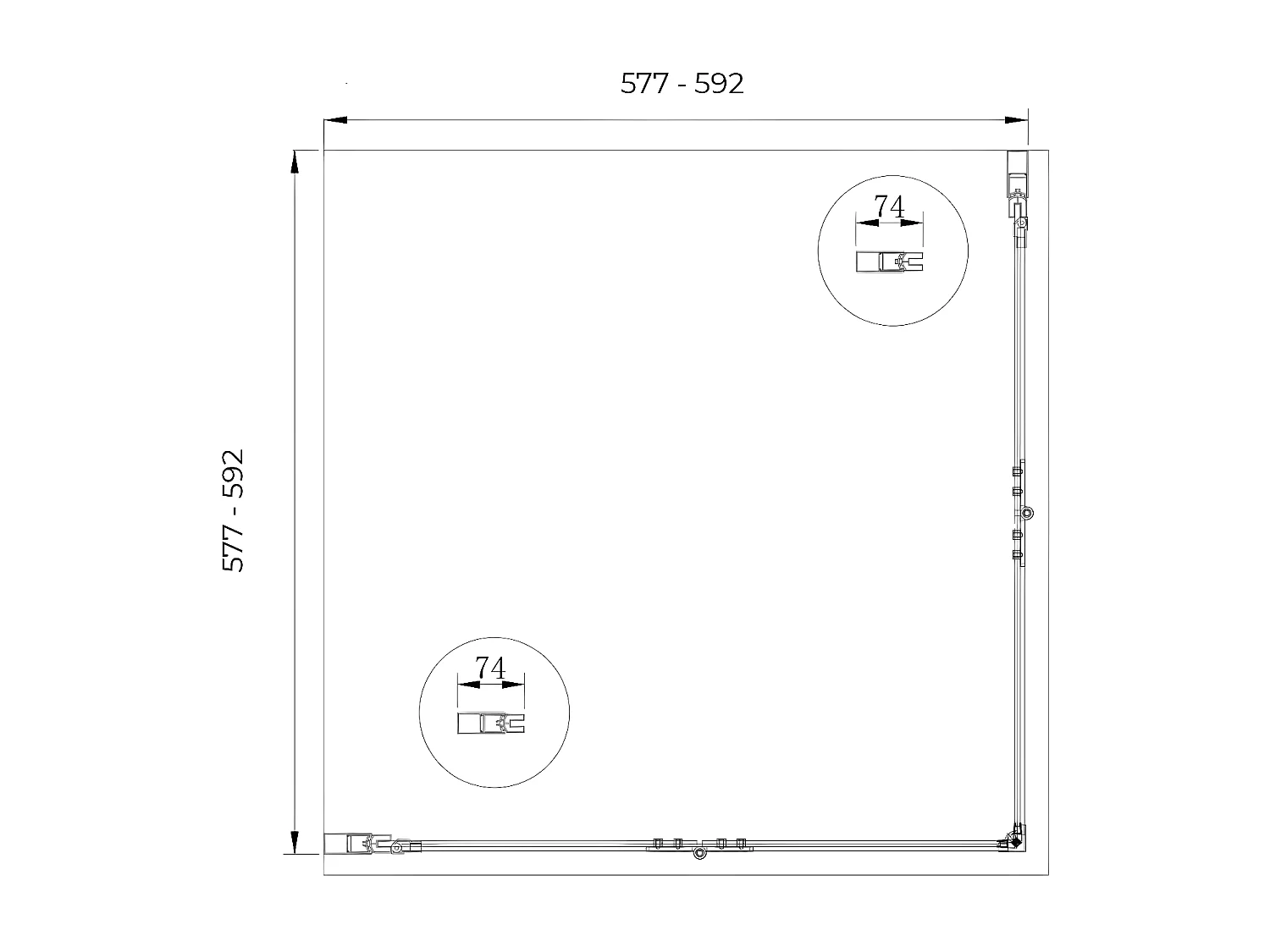Box doccia angolare pieghevole a libro con chiusura a pacchetto H 190 cromo anticalcare trasparente con misure 60 (57,5-59) x 60 (57,5-59)