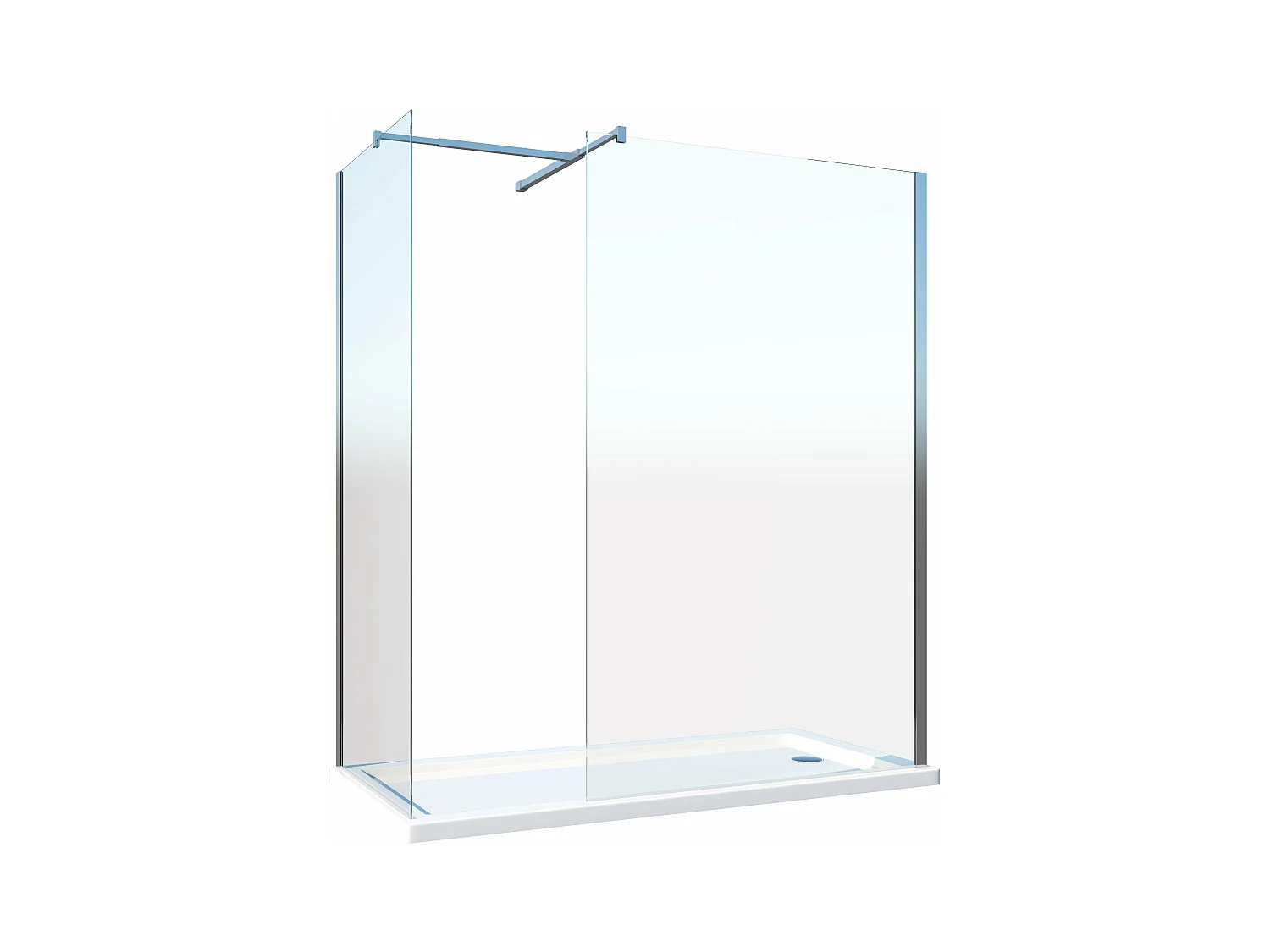 Parois de douche de 8 mm type Walk-in avec barre de soutien à T réversible H.200 –  88-90 + 73-75 cm