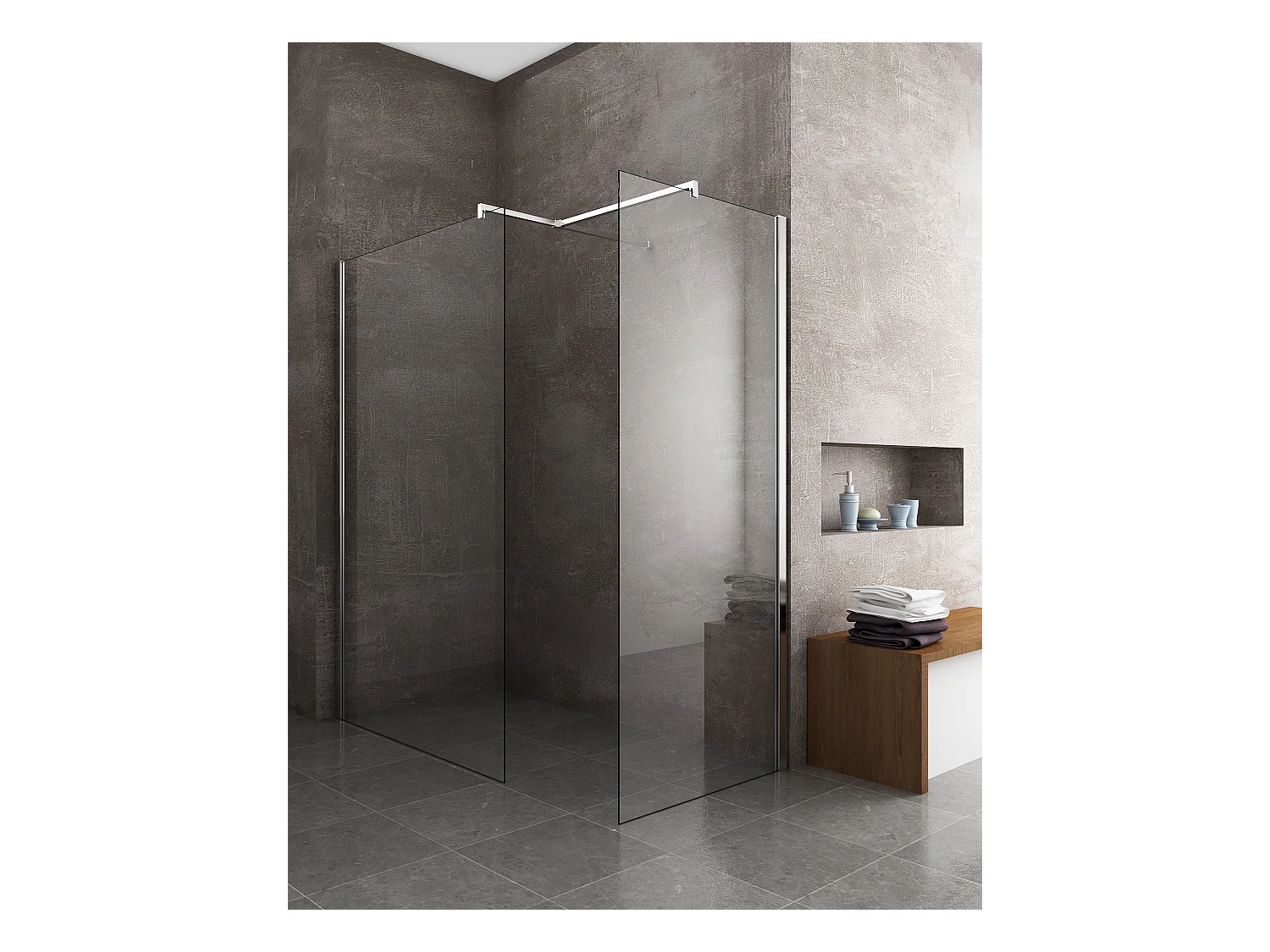 Doppia Parete Doccia Walk-in Con Braccio Di Sostegno Superiore a T Vetro 8 mm Reversibile 78-80 x 68-70 H 200 cm
