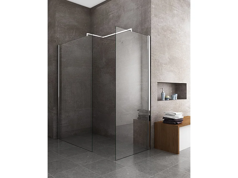 Parois de douche de 8 mm type Walk-in avec barre de soutien à T réversible H.200 –  78-80 + 68-70 cm