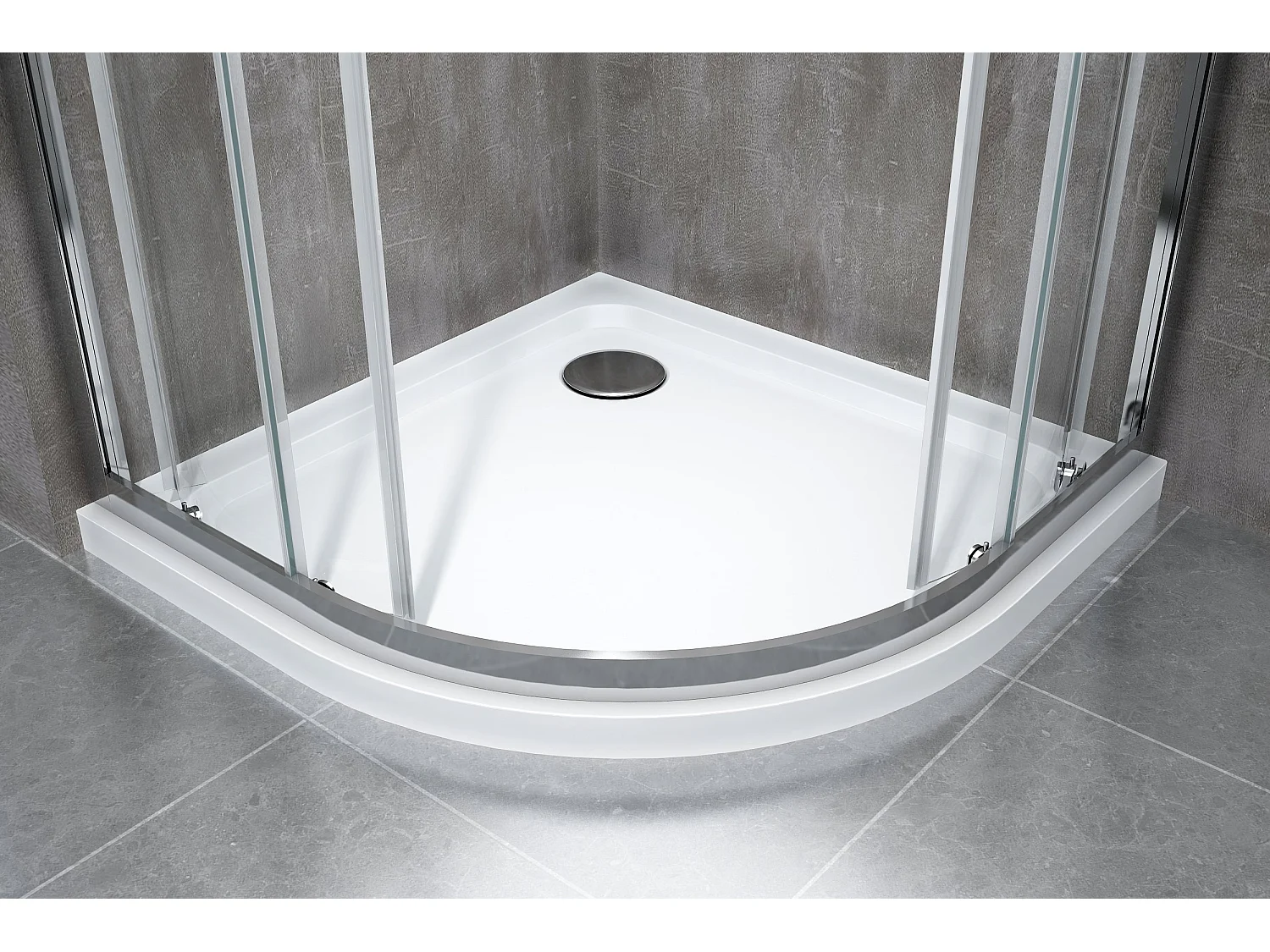 Douche de 6 mm angulaire semi-circulaire avec profil chromé H.190 (receveur non inclu) 80 x 80