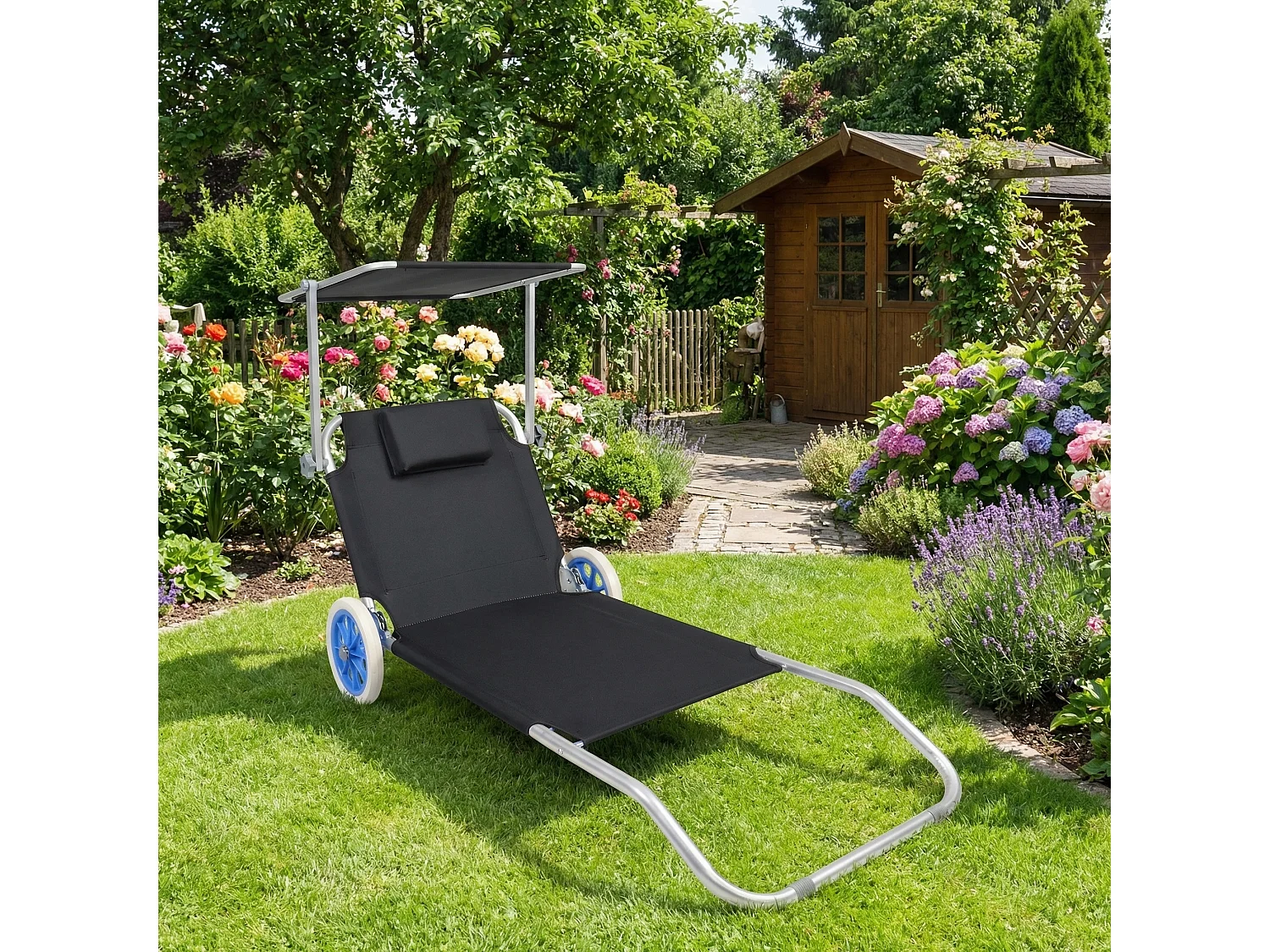 Sun lounger Dach Black Ca. L. 165 x H. 16 x W. 65 cm