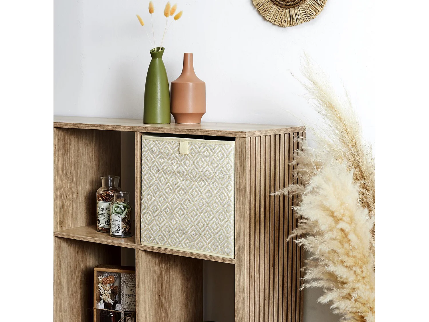 Cube de rangement 30x30x30 cm collection BRAID motif tressé blanc 27L