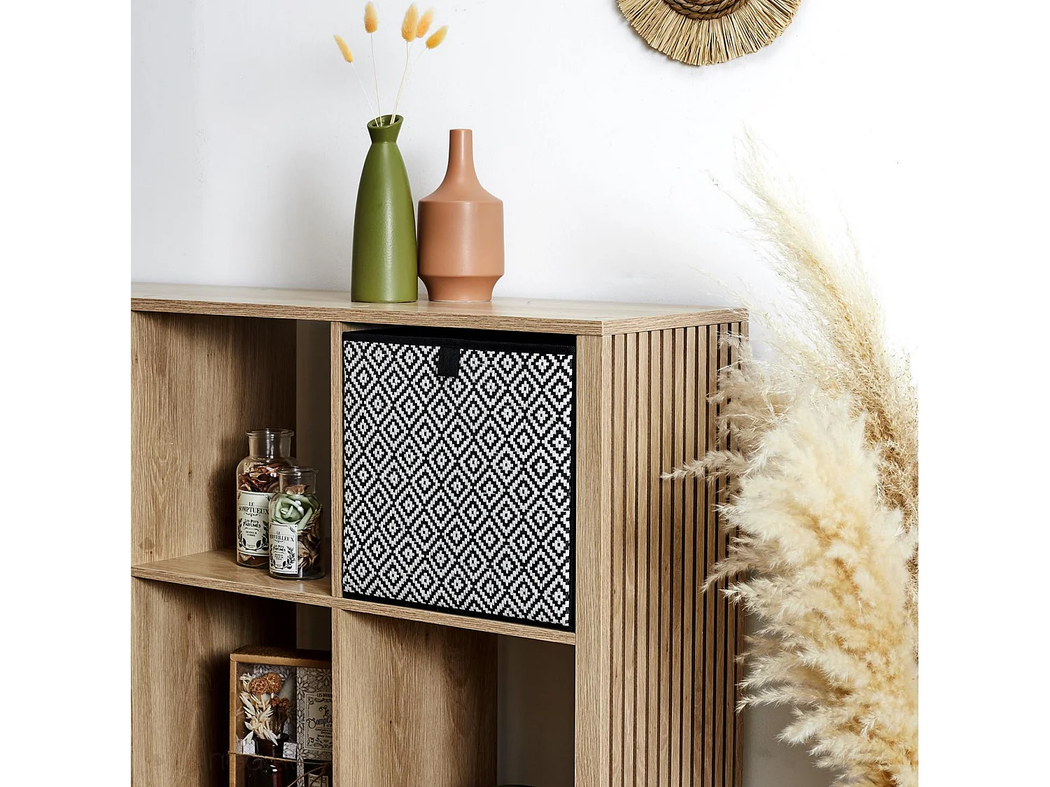 Cube de rangement 30x30x30 cm motif losanges collection BRAID noir 27L