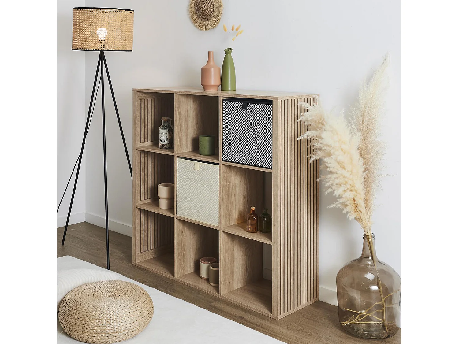 Cube de rangement 30x30x30 cm motif losanges collection BRAID noir 27L