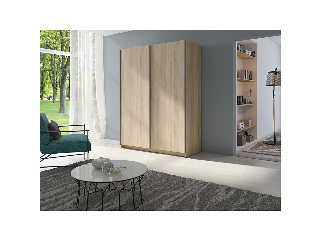 Armadio 2 porte scorrevoli - Collezione GOZU - Colore quercia sonoma - 150 x 198 x 62 cm