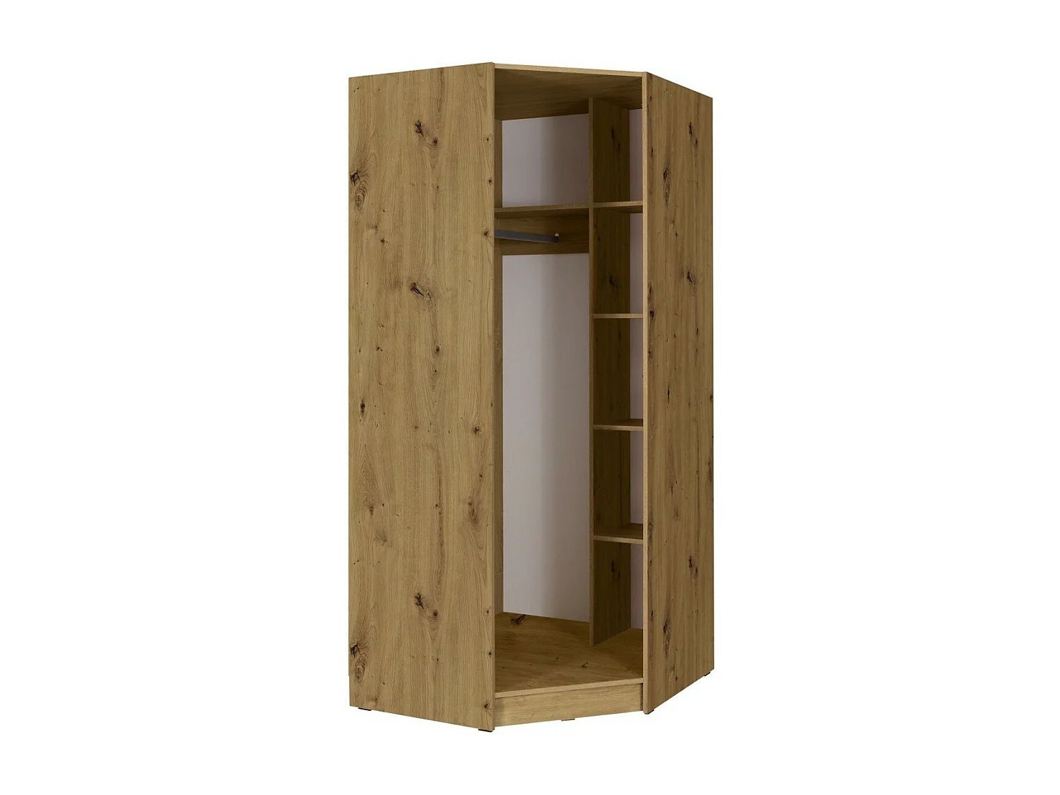 Kompletter Eckkleiderschrank aus der Kollektion KANELLE in hellem Eichenfarbton.