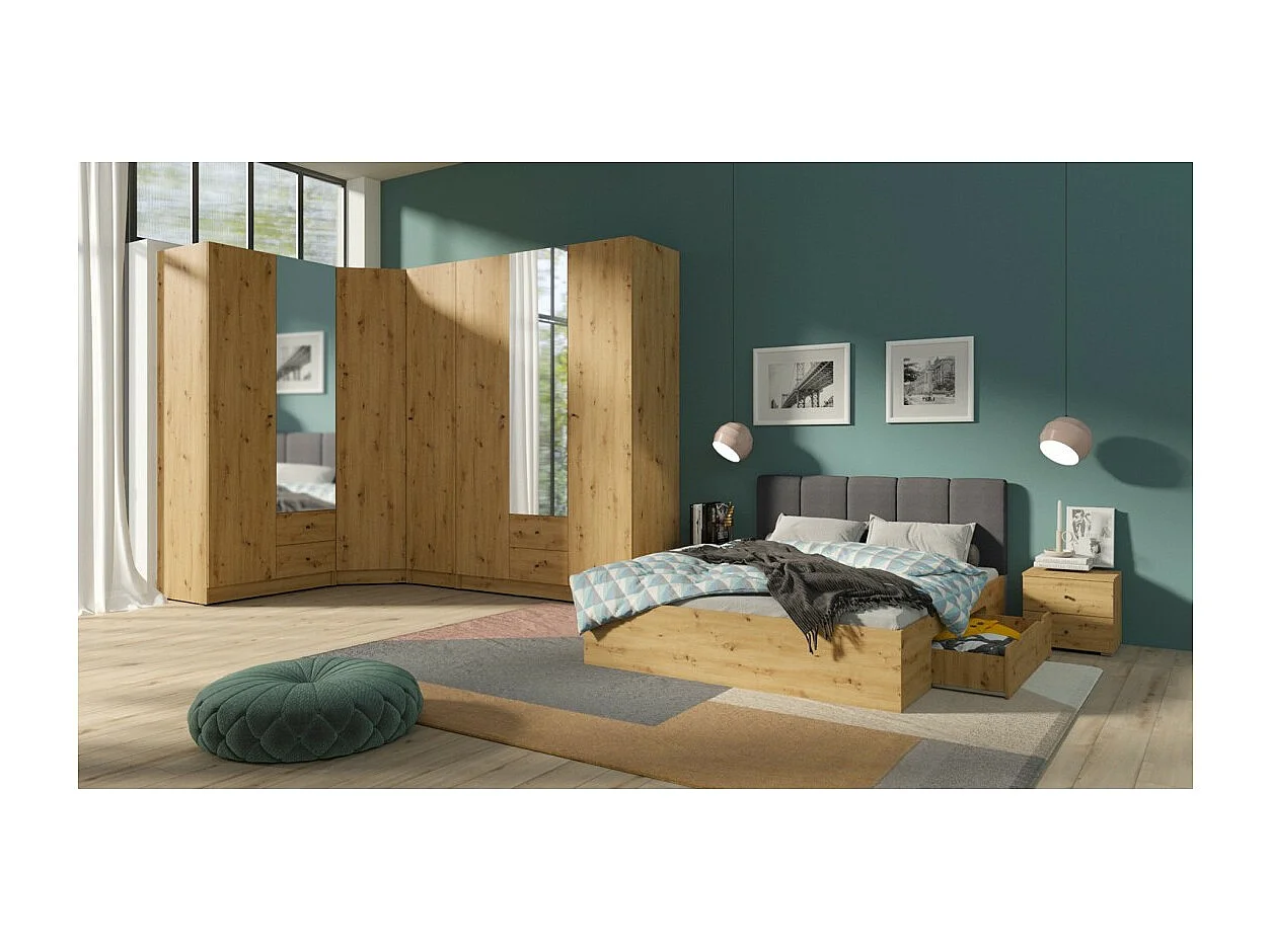 Guardaroba angolare completo collezione KANELLE colore rovere chiaro.