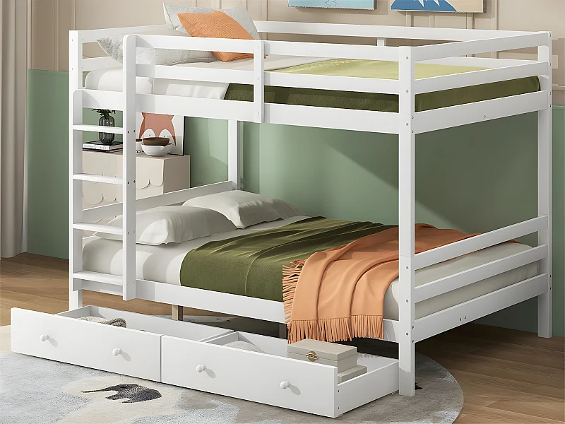 Etagenbett aus Holz mit Schubladen und Leiter – 140 x 200 cm – Weiß