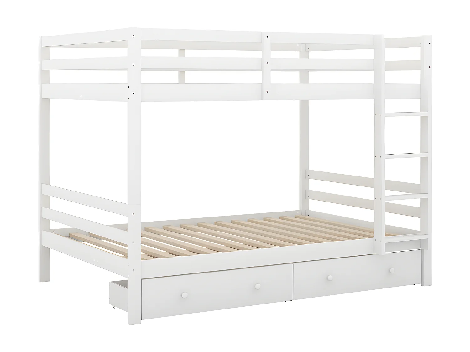 Etagenbett aus Holz mit Schubladen und Leiter – 140 x 200 cm – Weiß