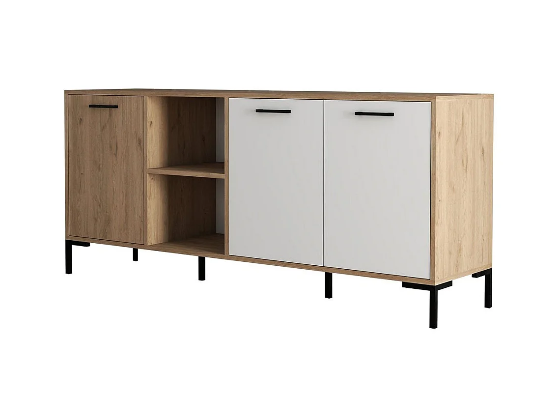 Buffet 2 niches 3 portes décor chêne et blanc L180 cm - Aurora