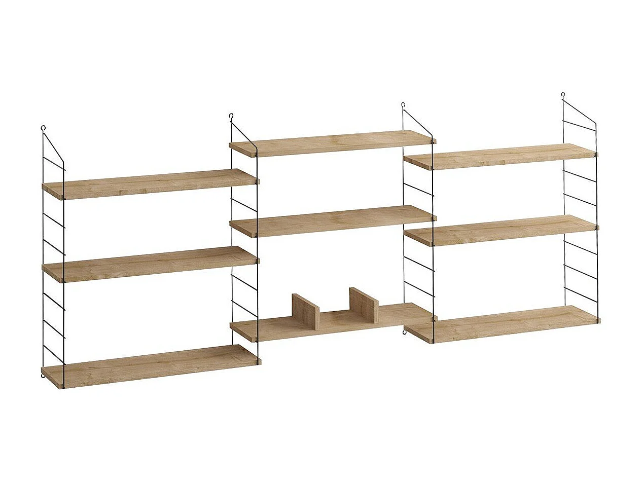 Etagère murale suspendue 9 tablettes décor chêne L216 cm - Laba