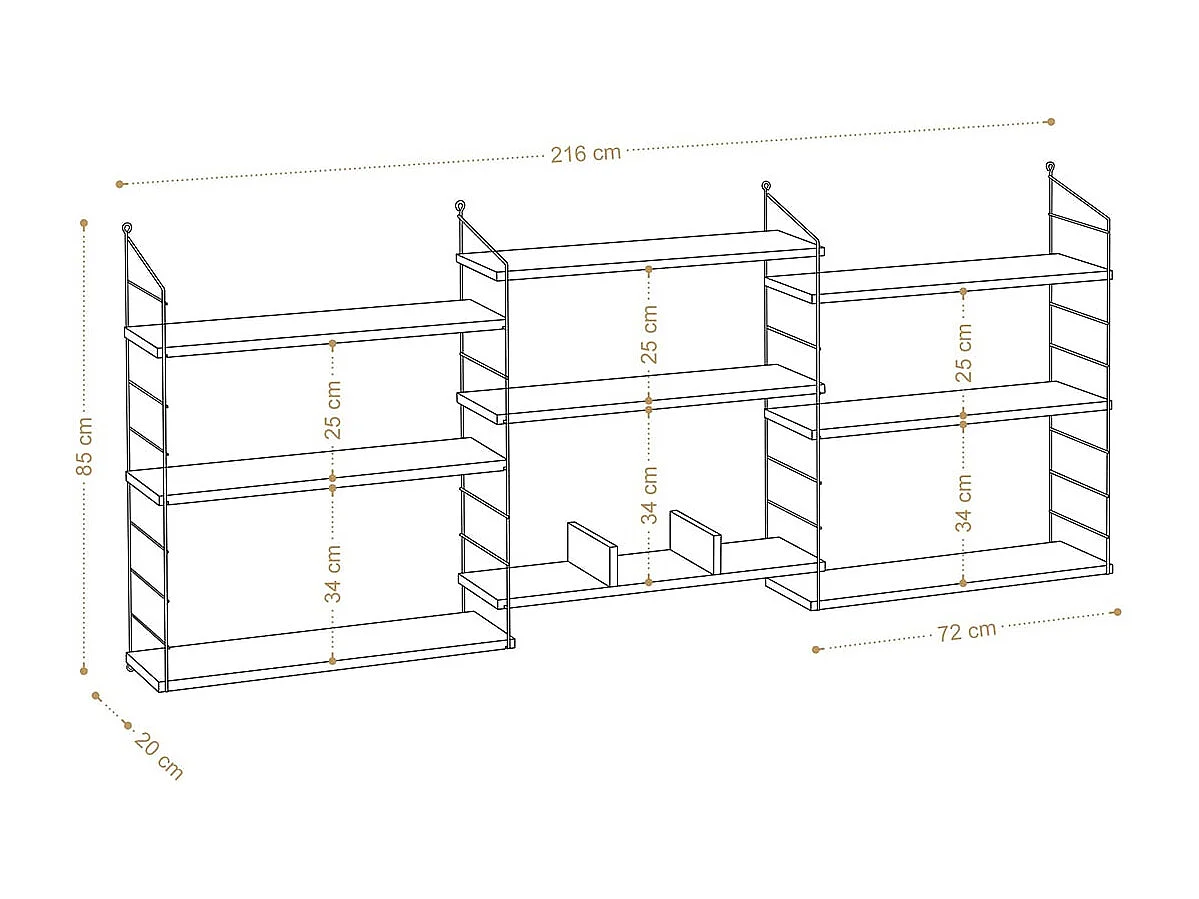 Etagère murale suspendue 9 tablettes décor chêne L216 cm - Laba