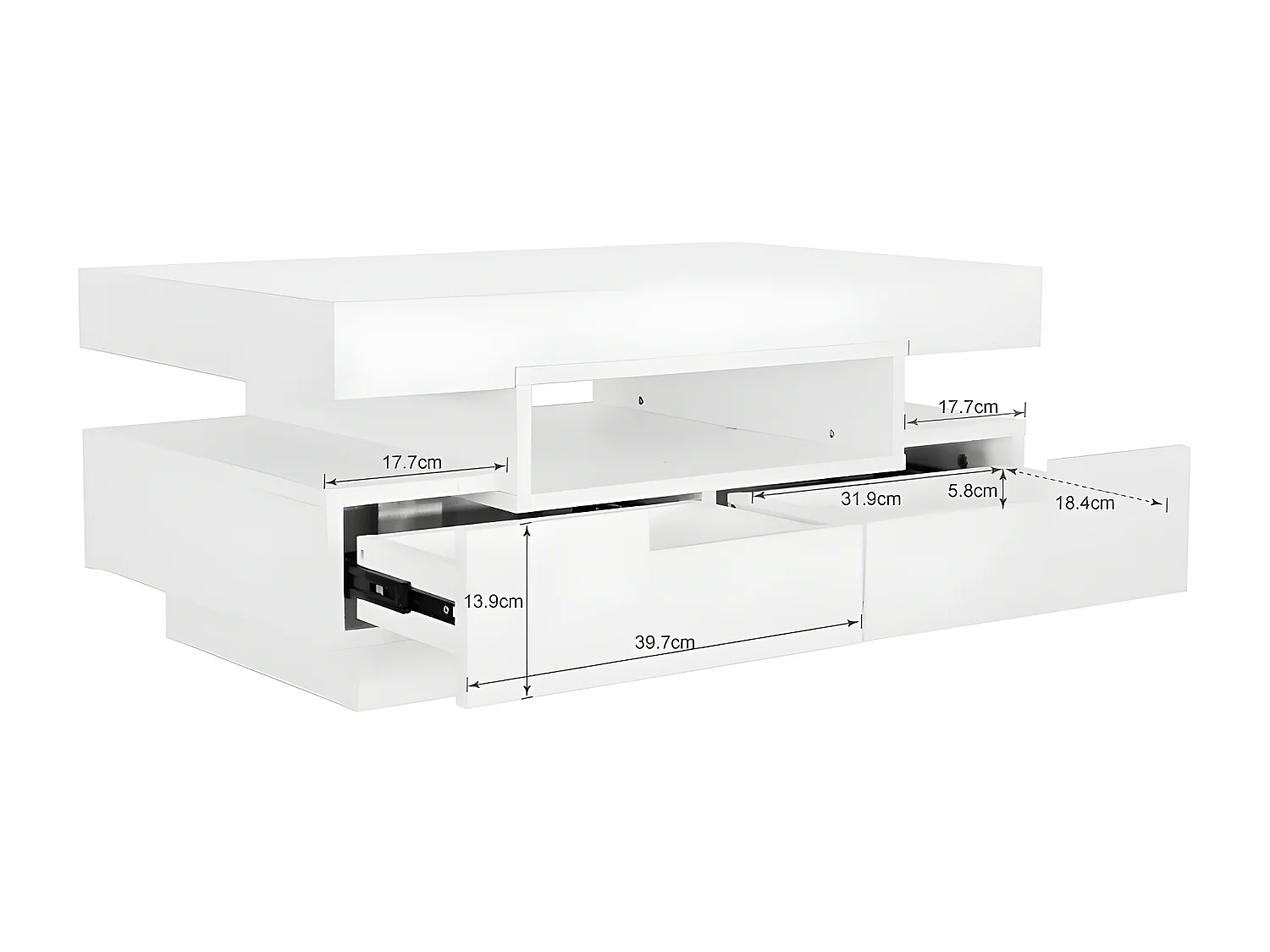 Tavolino con LED - finitura lucida - 4 cassetti anteriori e posteriori - Bianco