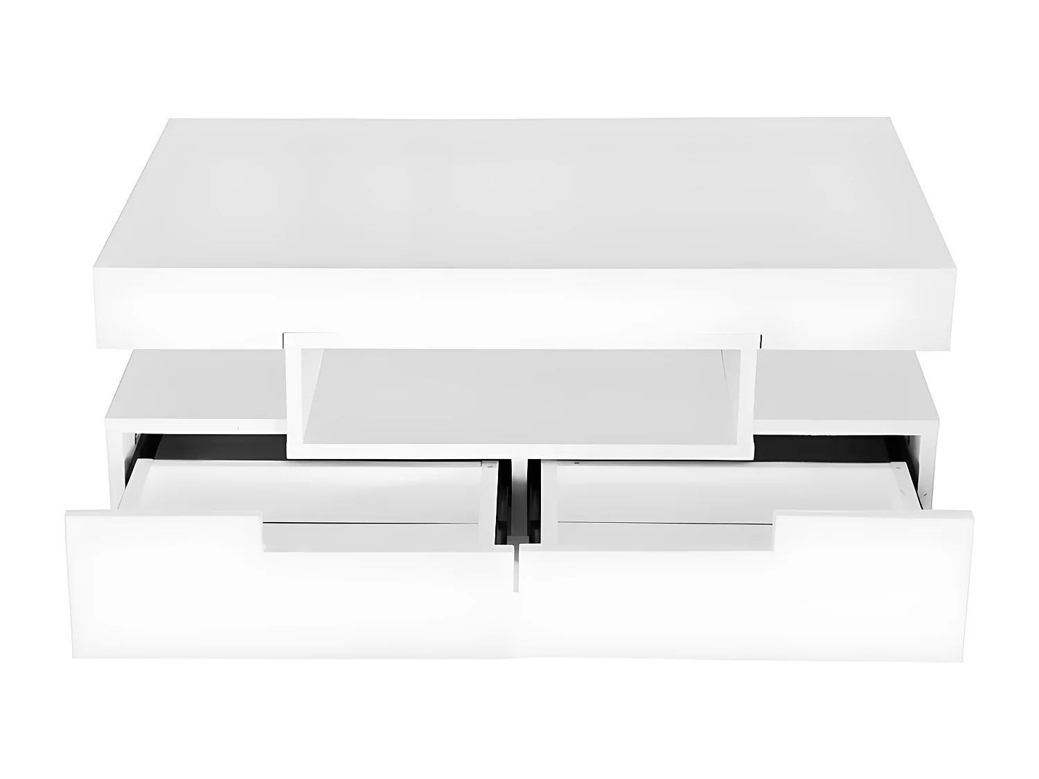 Tavolino con LED - finitura lucida - 4 cassetti anteriori e posteriori - Bianco