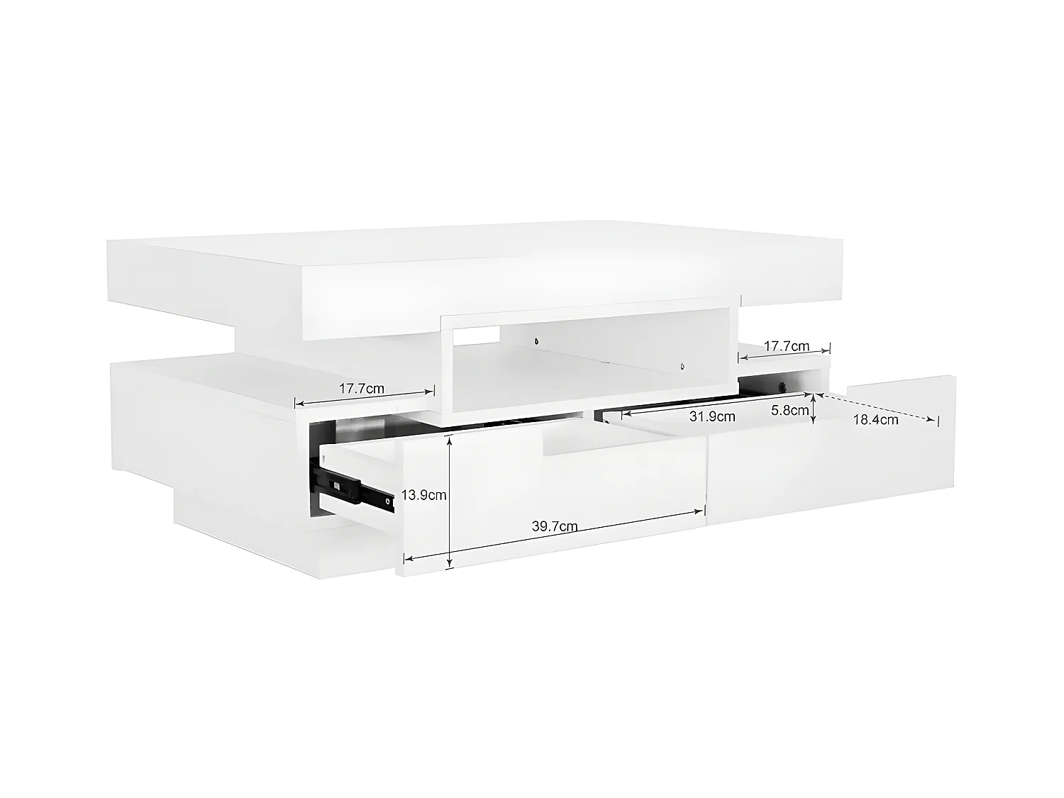 Mesa de centro con LED - acabado brillante - 4 cajones delanteros y traseros - Blanco