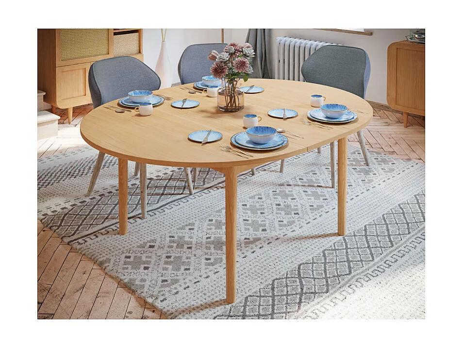 Table extensible L. 130/165 cm décor chêne pieds en bois - VIVIAN