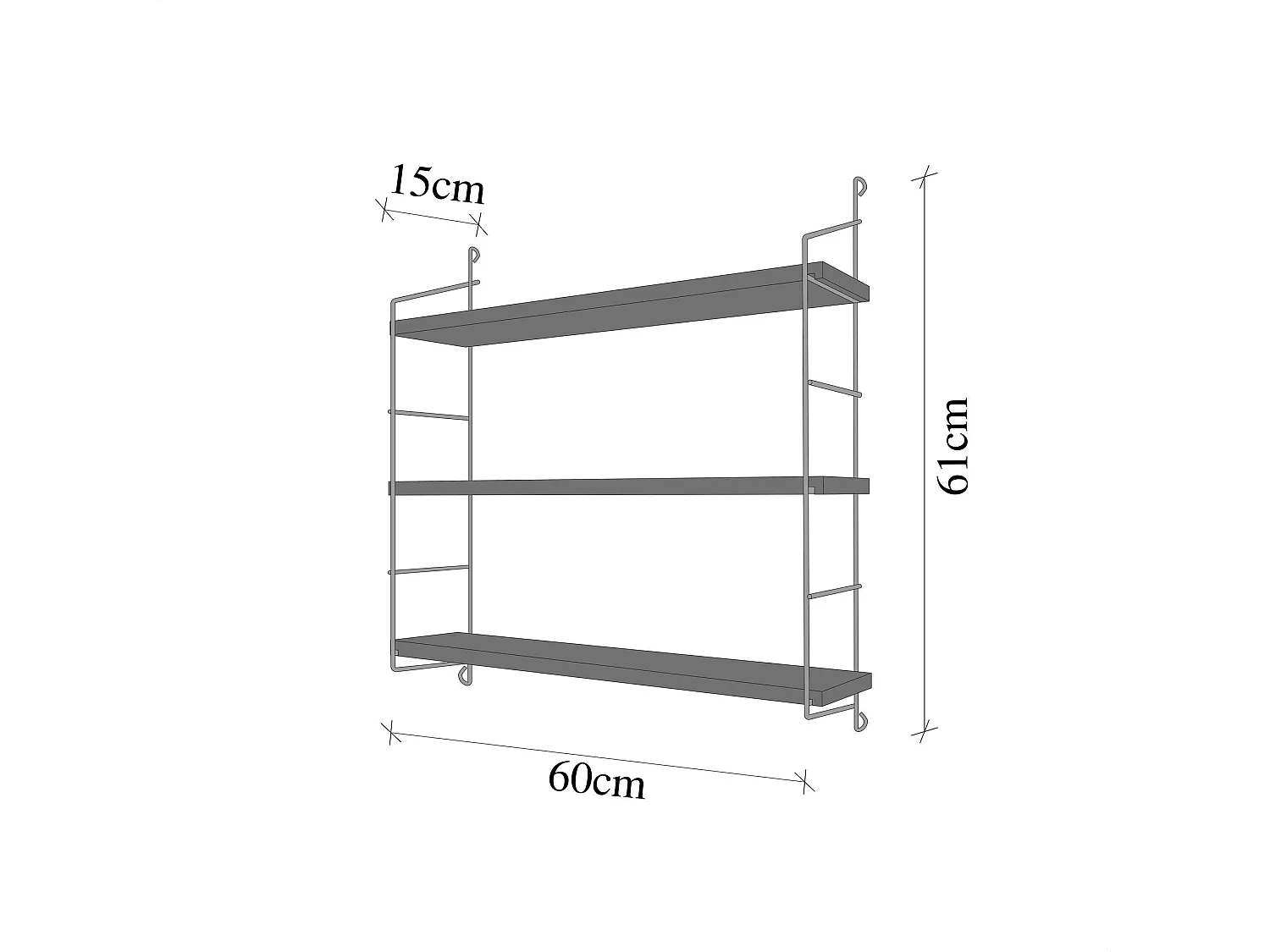 Étagère murale rectangulaire 3 niveaux Metalrea L60xH62cm Bois clair et Métal Or