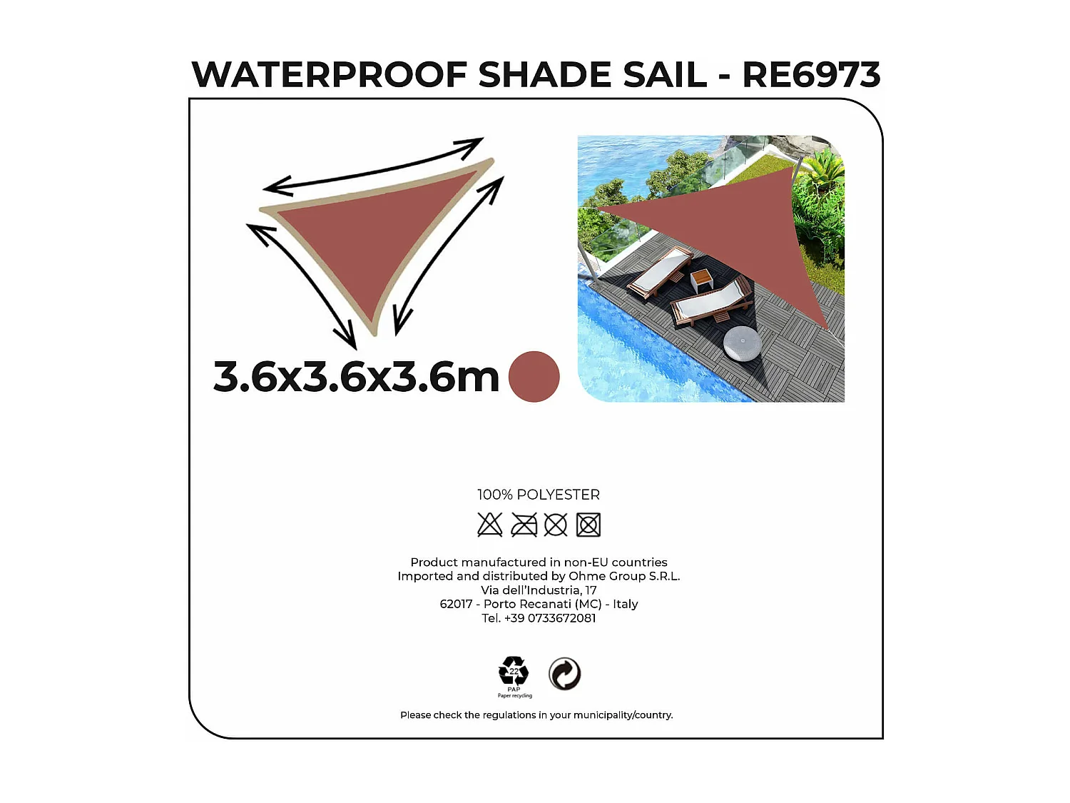 Tenda a Vela Rebecca Mobili Nanten 360x360x360 Poliestere Impermeabile Acciaio Rosso