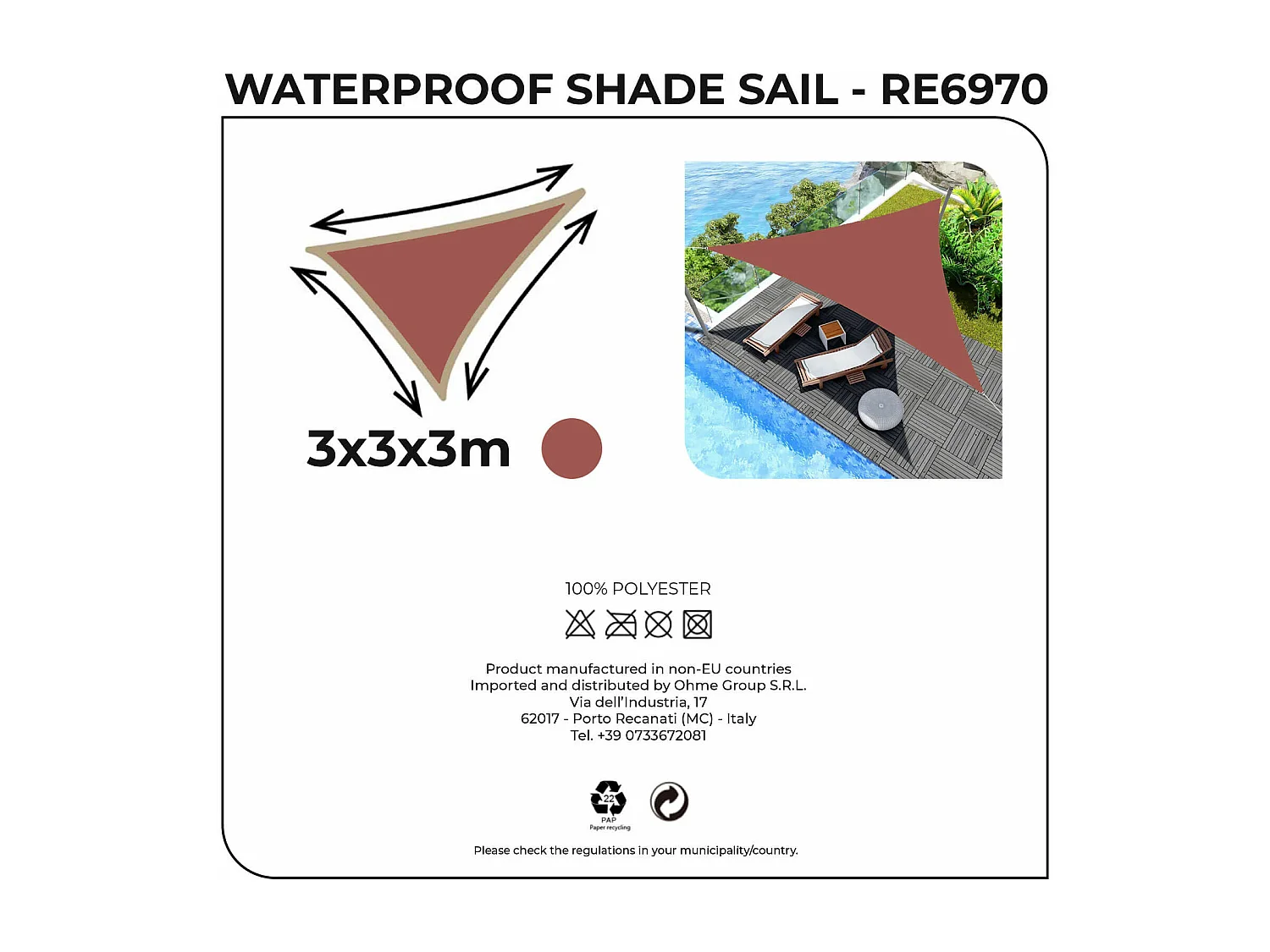 Voile d'ombrage Euclea 300x300x300 Polyester Imperméable Acier Rouge