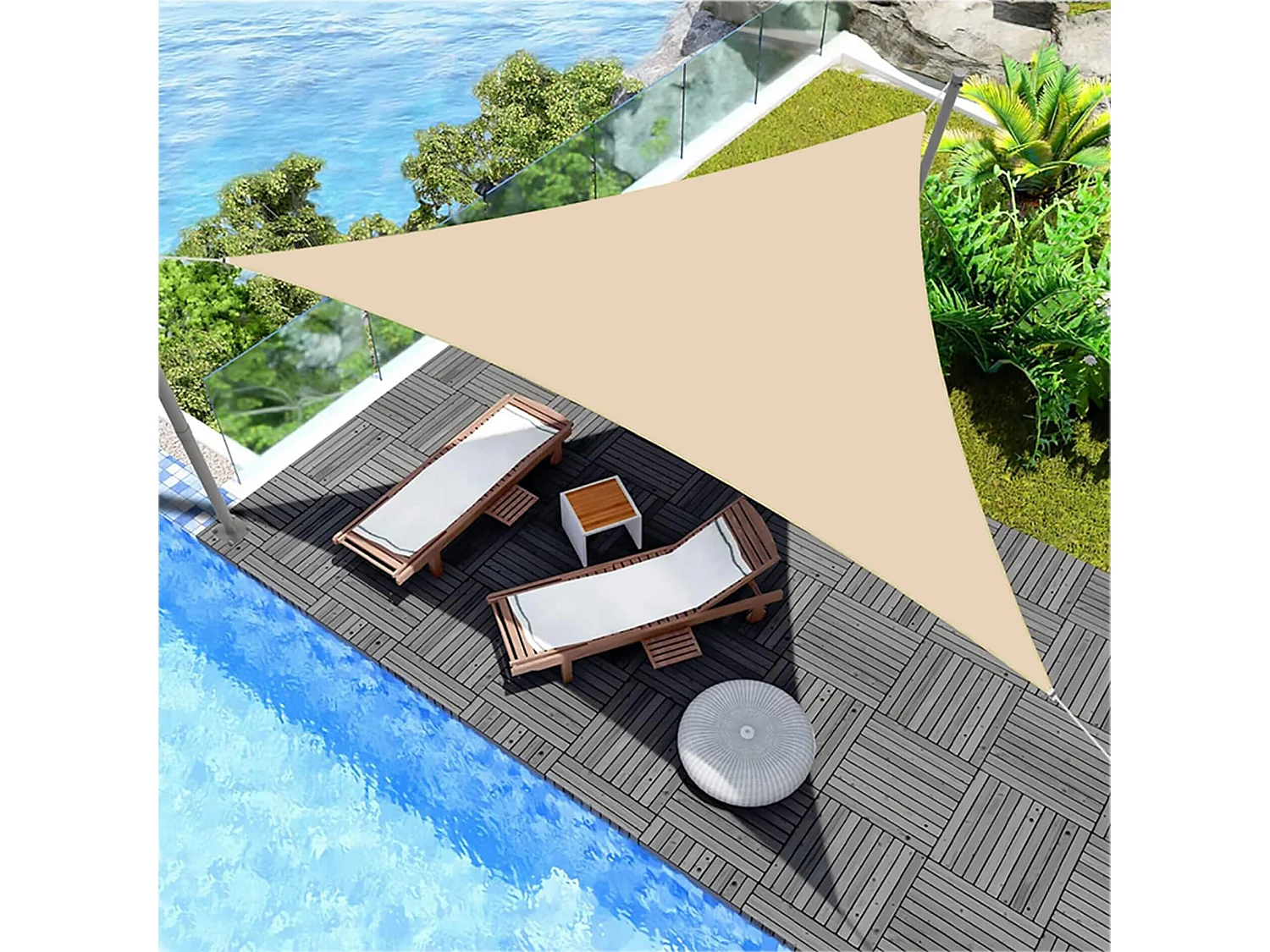 Tenda a Vela Rebecca Mobili Kola 500x500x500 Poliestere Impermeabile Acciaio Bianco Crema