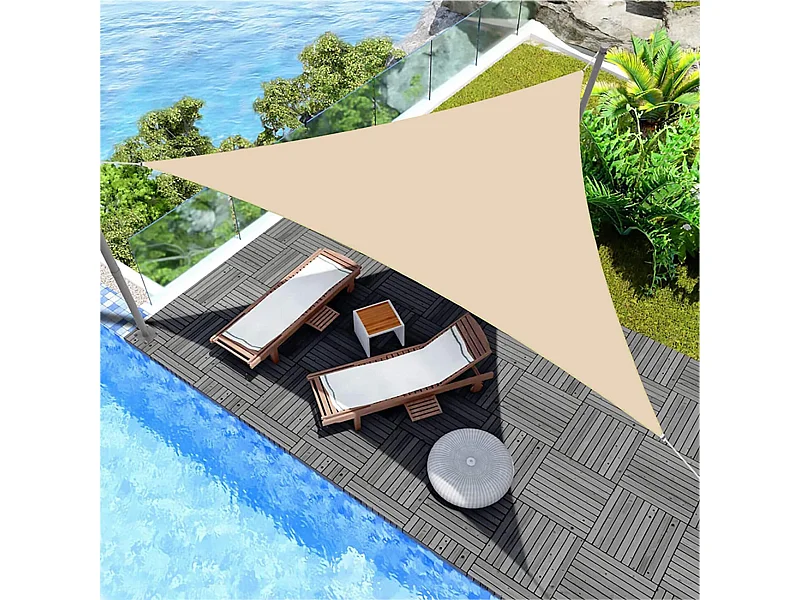 Tenda a Vela Rebecca Mobili Totara 300x300x300 Poliestere Impermeabile Acciaio Bianco Crema