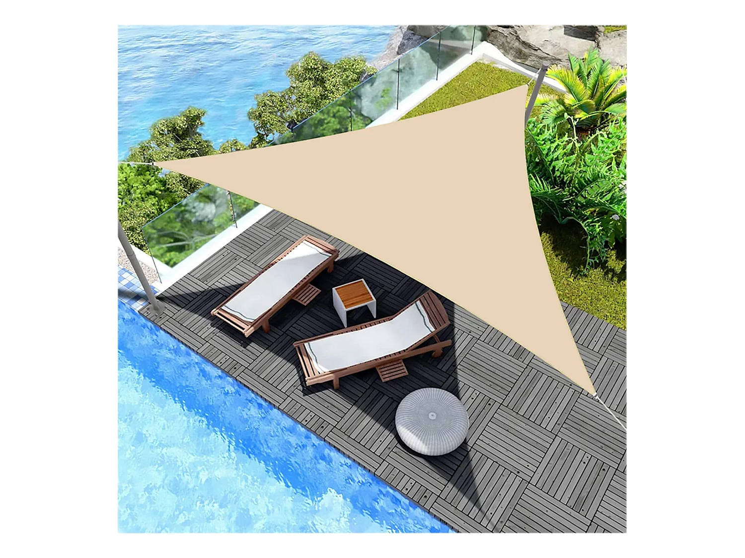Voile d'ombrage Totara 300x300x300 Polyester Imperméable Acier Blanc Crème