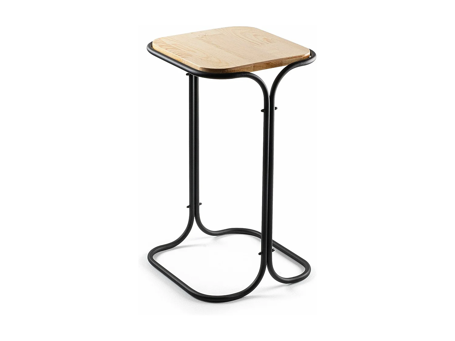 Table basse Hazan 30x30cm Bois clair et Métal Noir