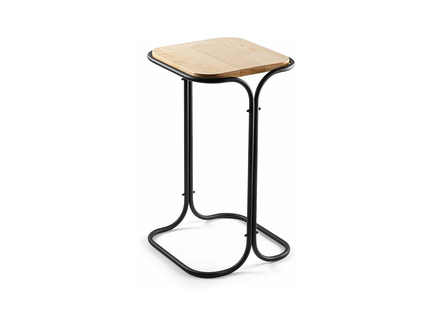 Table basse Hazan 30x30cm Bois clair et Métal Noir