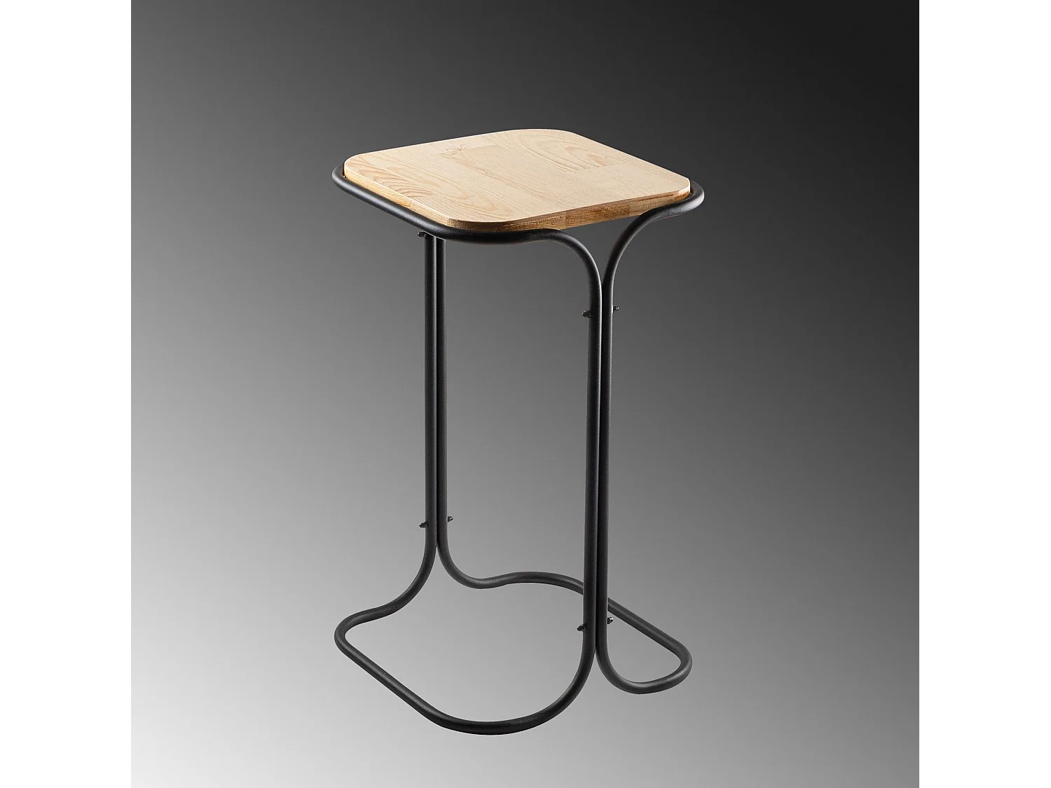 Table basse Hazan 30x30cm Bois clair et Métal Noir