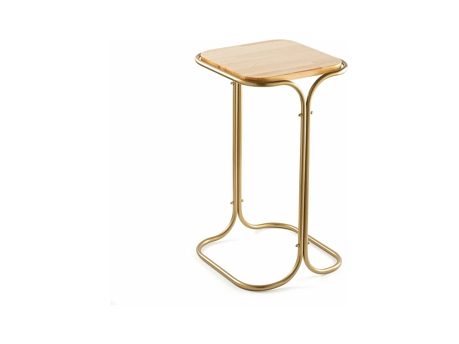 Table basse Hazan 30x30cm Bois clair et Métal Or