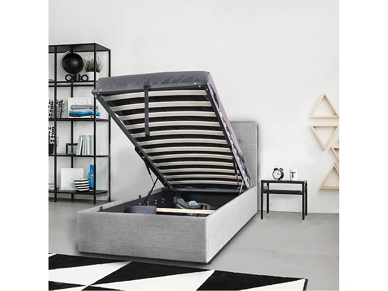 Lit coffre PARMA 90x190 + 1 sommier / Gris clair