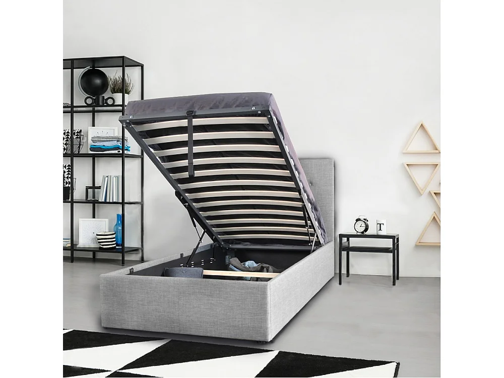 Lit coffre PARMA 90x190 + 1 sommier / Gris clair