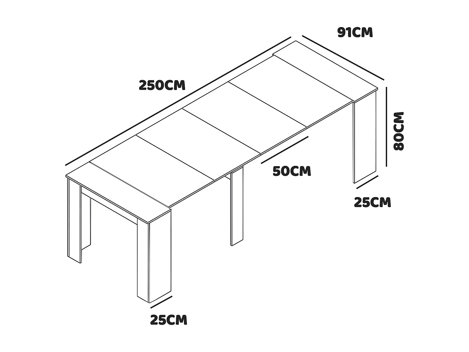 Fortino - Tavolo consolle allungabile fino a 250 cm, salvaspazio