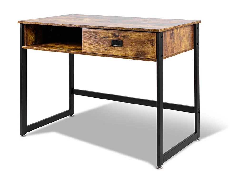 Otari - Bureau de style industriel avec tiroir et étagère de rangements, 110x50xH76 cm