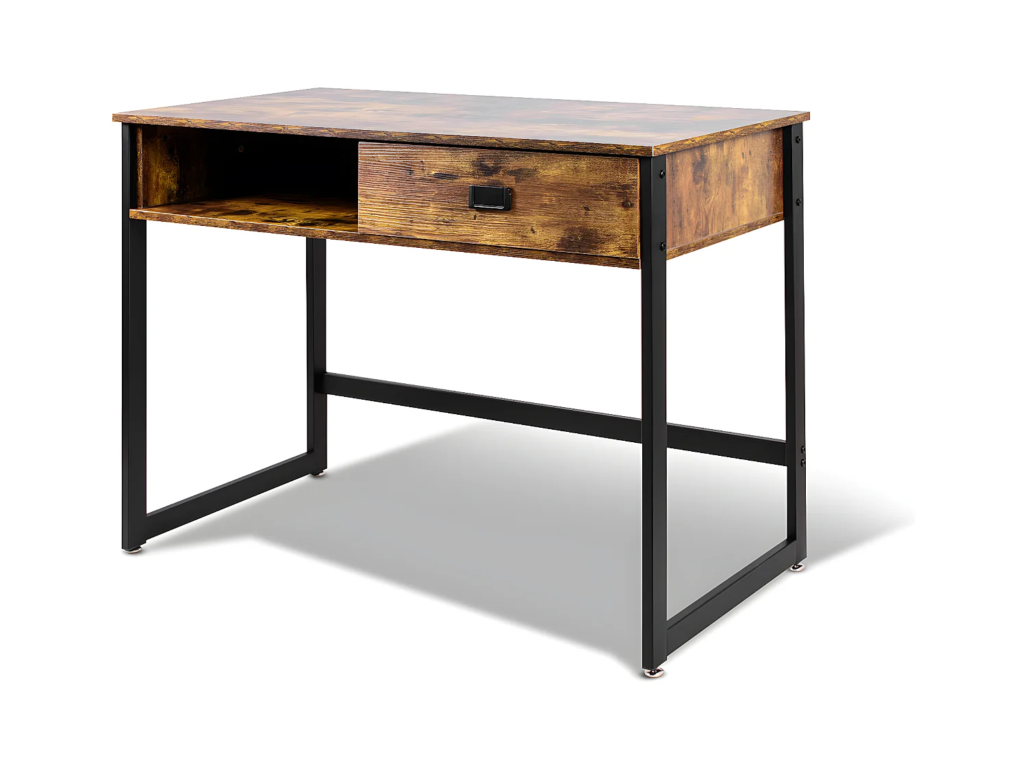Otari - Bureau de style industriel avec tiroir et étagère de rangements, 110x50xH76 cm
