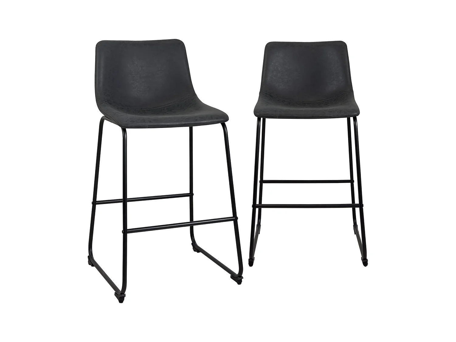 Lot 2 tabourets de bar industriels simili cuir effet vintage pieds métal HELIO 64 (noir gris)