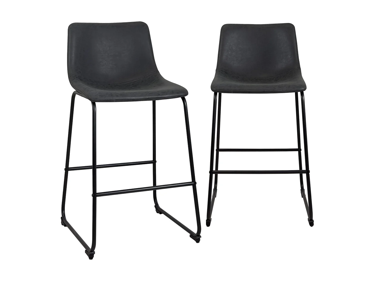 Lot 2 tabourets de bar industriels simili cuir effet vintage pieds métal HELIO 64 (noir gris)